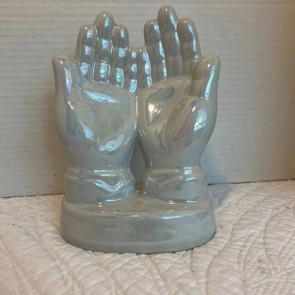 vintage iridescent hands figurine catch all - photo 2