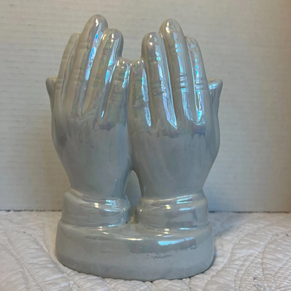 vintage iridescent hands figurine catch all - photo 3