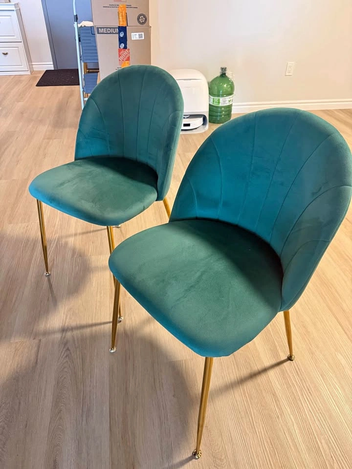 Green Velvet Dining Chairs - Gold Legs - Excellent Condition