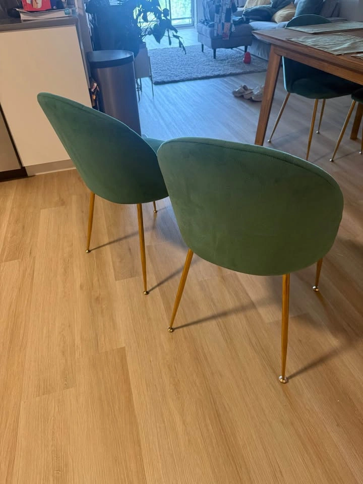 Green Velvet Dining Chairs - Gold Legs - Excellent Condition - photo 2