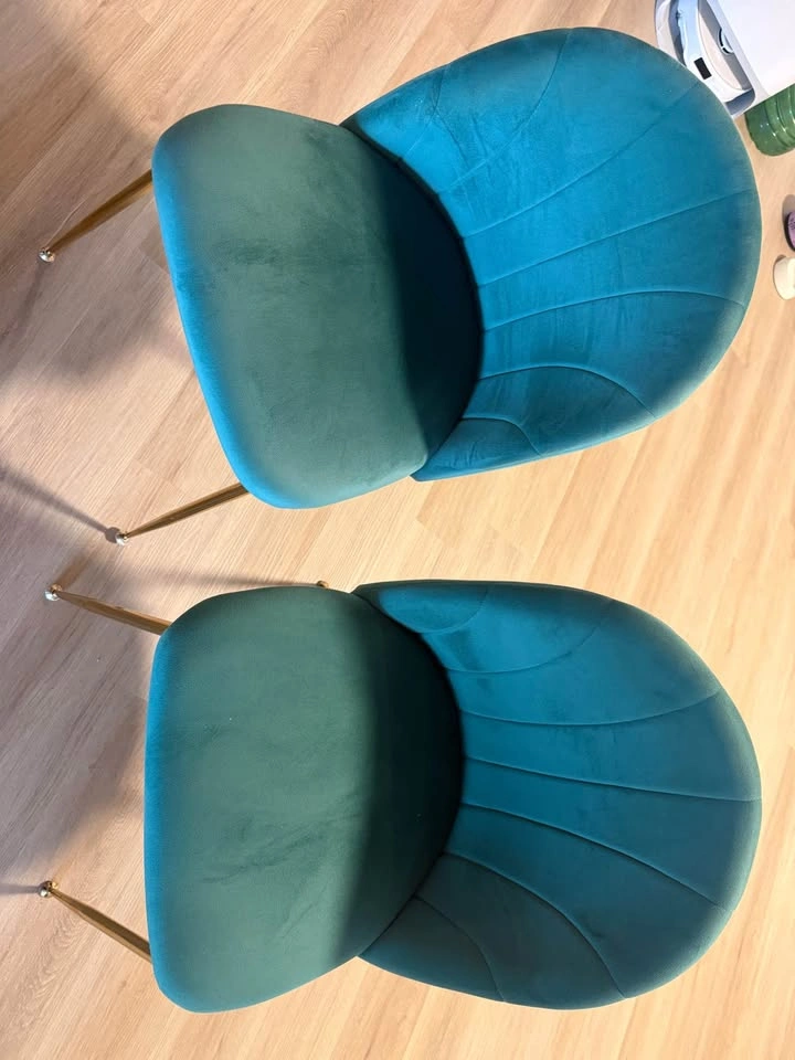 Green Velvet Dining Chairs - Gold Legs - Excellent Condition - photo 3