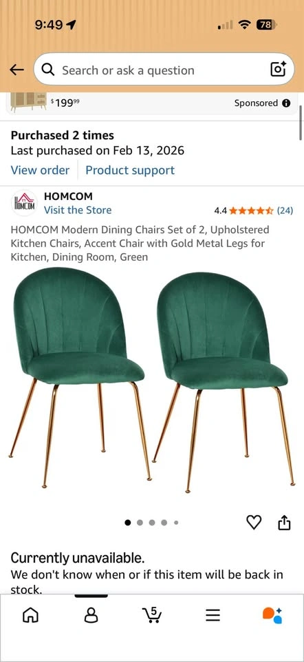 Green Velvet Dining Chairs - Gold Legs - Excellent Condition - photo 4