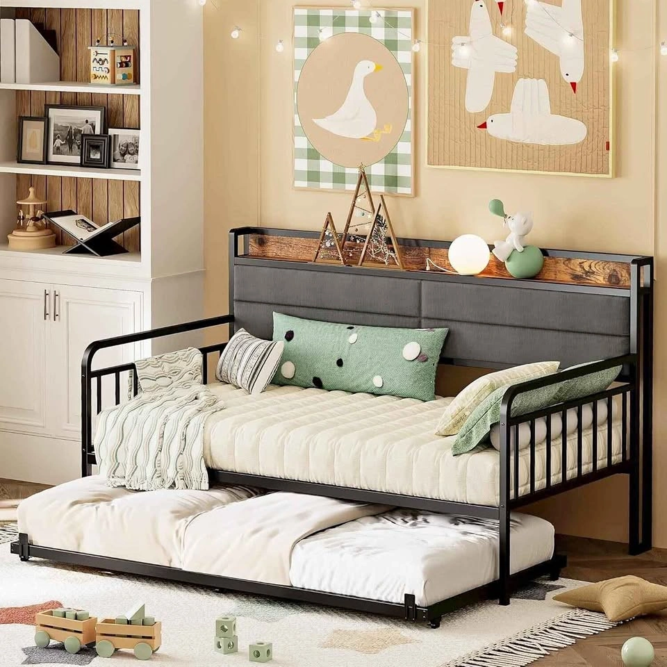 Metal Daybed with Trundle and Charging Station