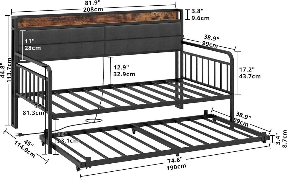 Metal Daybed with Trundle and Charging Station - photo 2