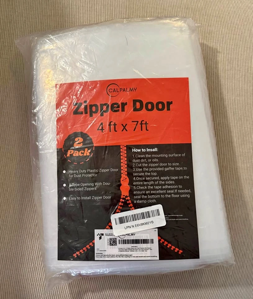 2 Pack 4’x7’ Plastic Zipper Door Dust Barrier