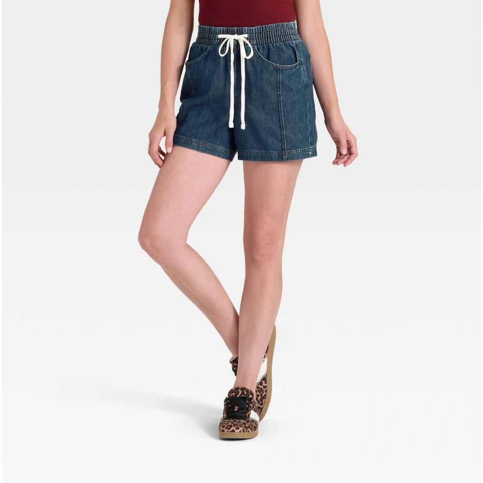 Women's High-Rise Drawstring Soft Jean Shorts - Universal Thread - photo 2