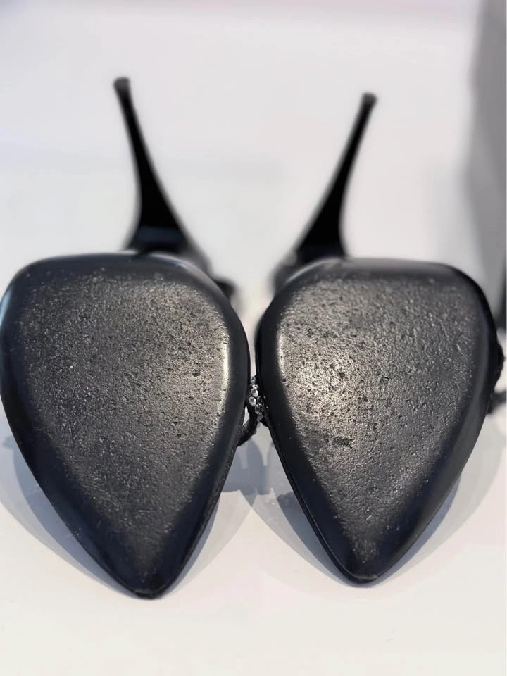 SAINT LAURENT Georgia 110 Crystal Satin Sandals 36.5 Black - photo 4