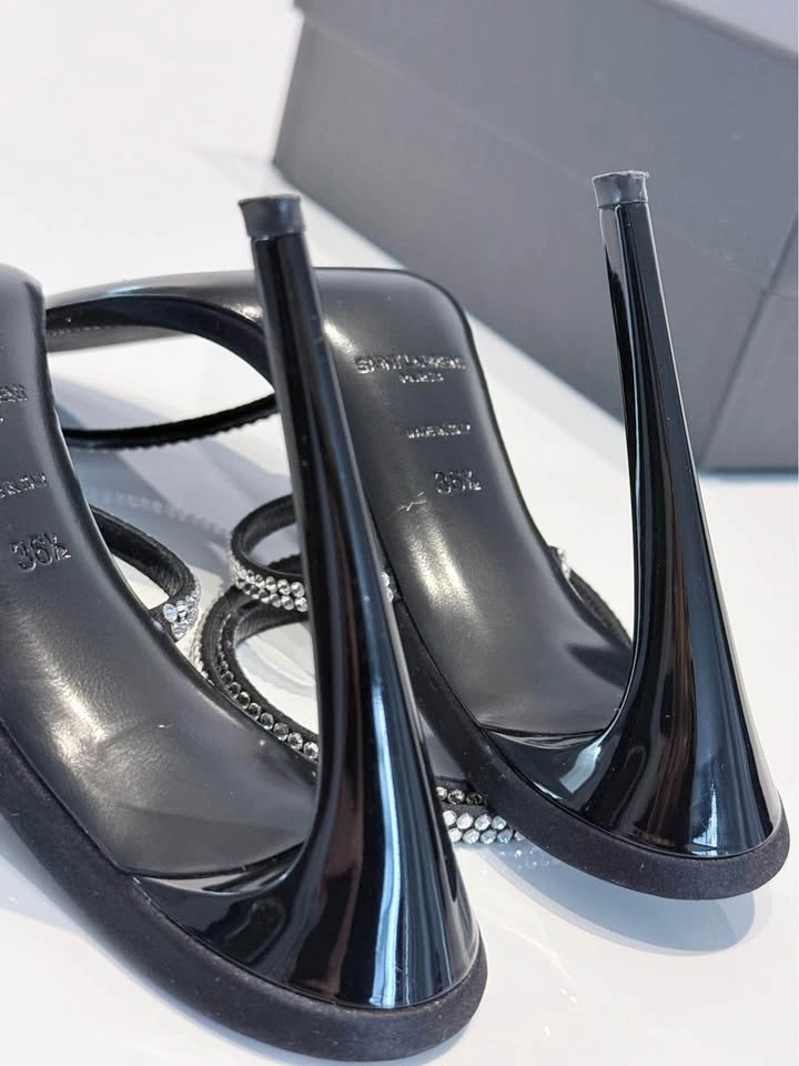 SAINT LAURENT Georgia 110 Crystal Satin Sandals 36.5 Black - photo 5