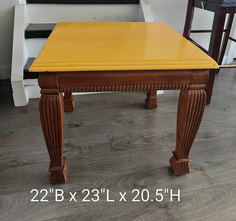 Yellow and Wood Square End Table