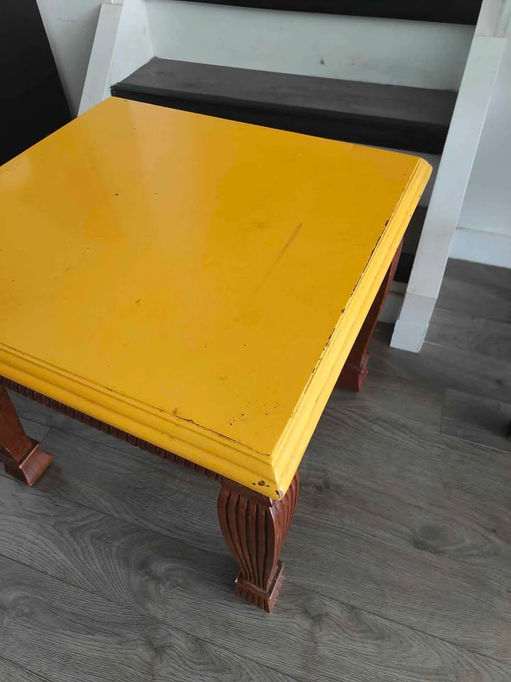 Yellow and Wood Square End Table - photo 2