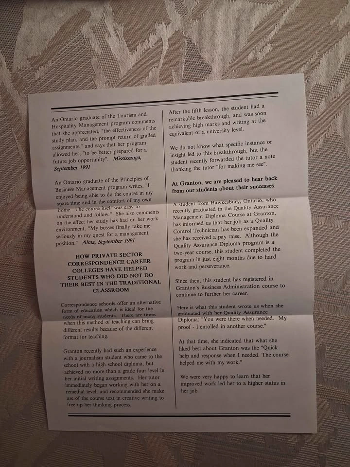 Vintage 1992 Granton Institute of Technology Toronto Ephemera - photo 2