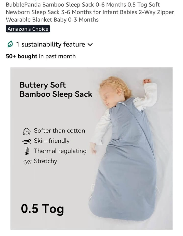 Bamboo Baby Sleep Sack 0–6M | Ultra Soft | 0.5 TOG - photo 3
