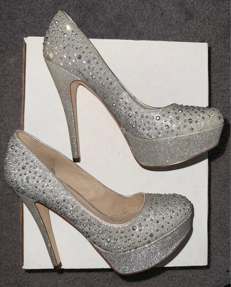 Aldo Silver Rhinestone Platform Pumps 8