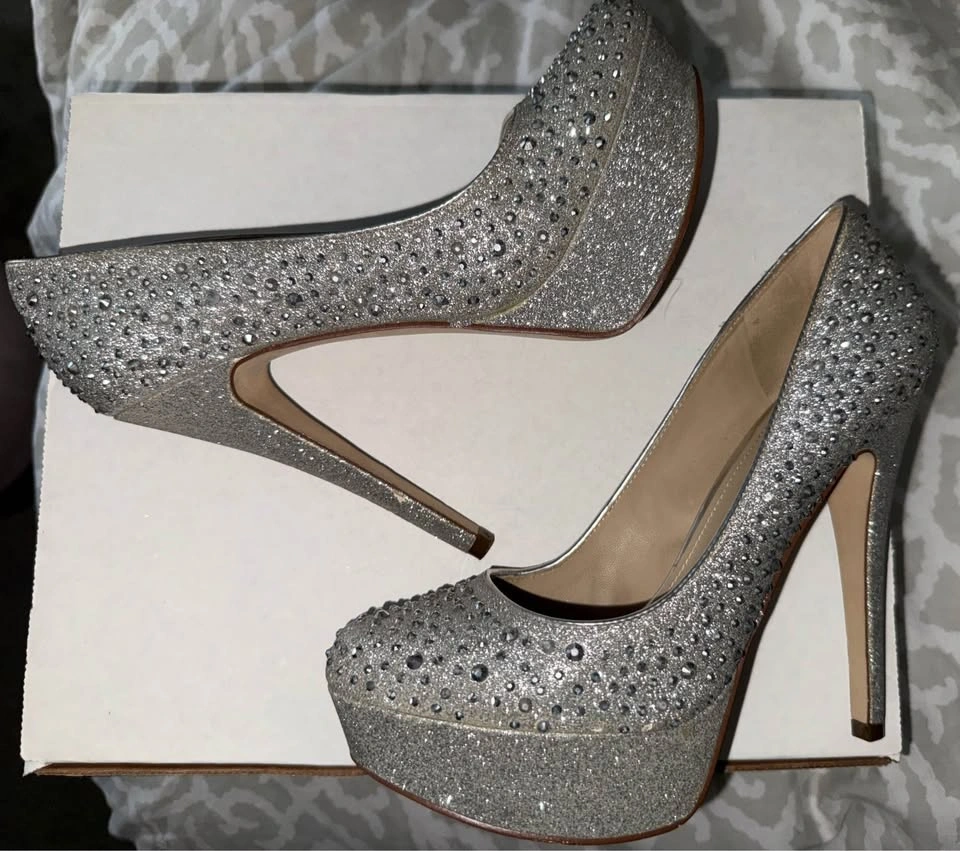 Aldo Silver Rhinestone Platform Pumps 8 - photo 3