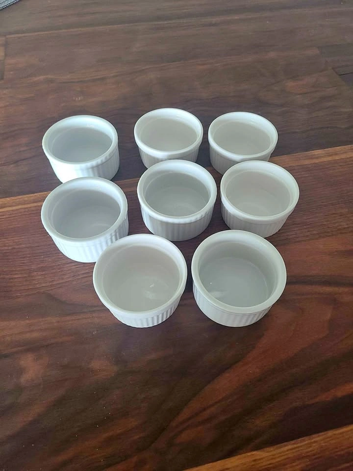 Set of 8 White Ceramic Ramekins