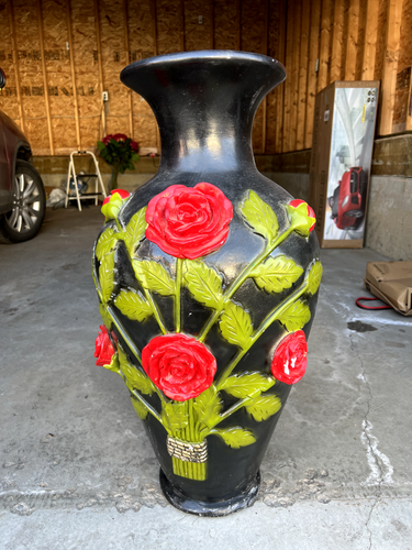 Vintage Ceramic Vase Red Rose 29 inch Tall