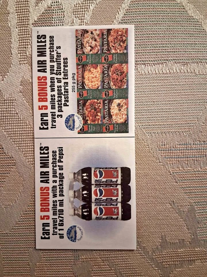 Vintage 1998 Stouffer's & Pepsi Air Miles Paper Ephemera