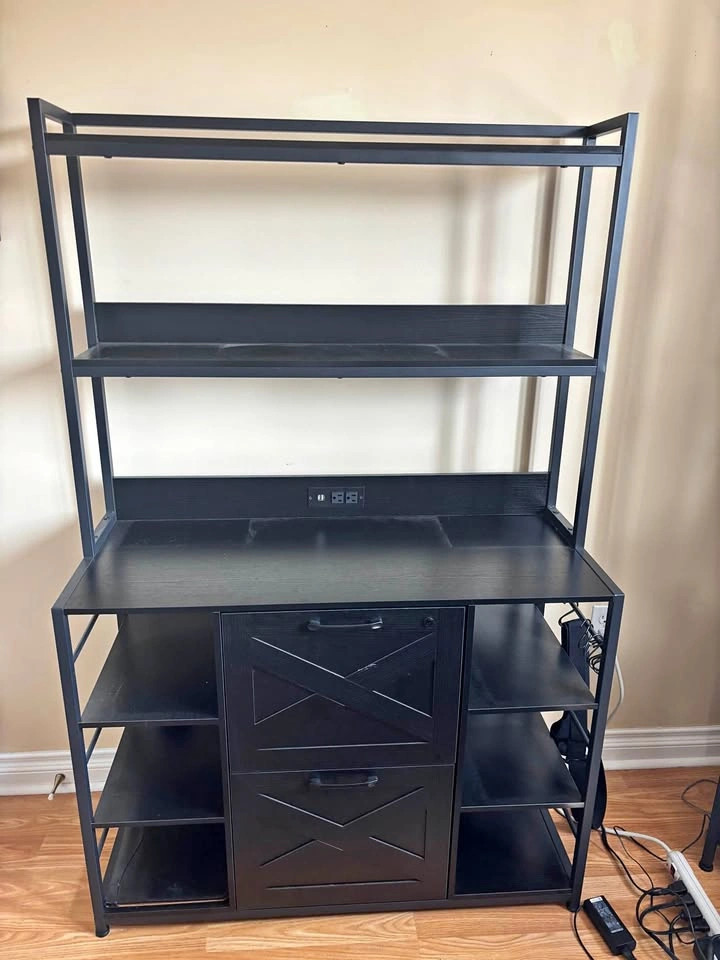 Modern Home Office Storage Cabinet with Hutch & Built-In Power