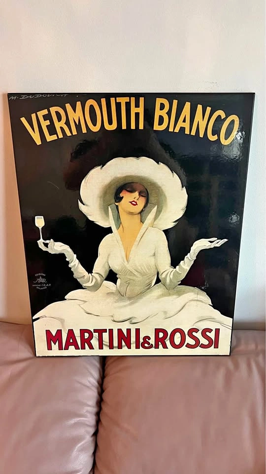 Vintage Martini & Rossi Wood Plaque Art