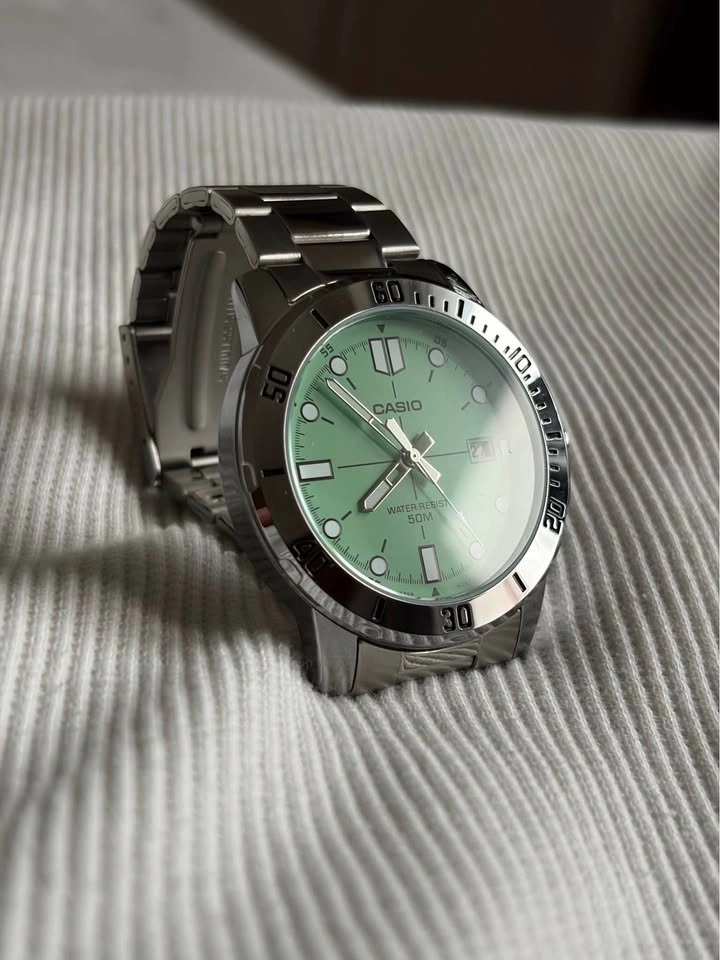 Casio Gents Watch Mint Green Dial Silver Band - photo 3
