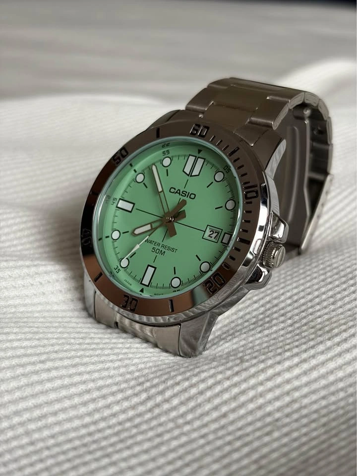 Casio Gents Watch Mint Green Dial Silver Band - photo 4