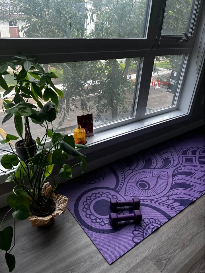Mandala Yoga Mat, 5lb Dumbbells, Money Tree, and Monstera - photo 3
