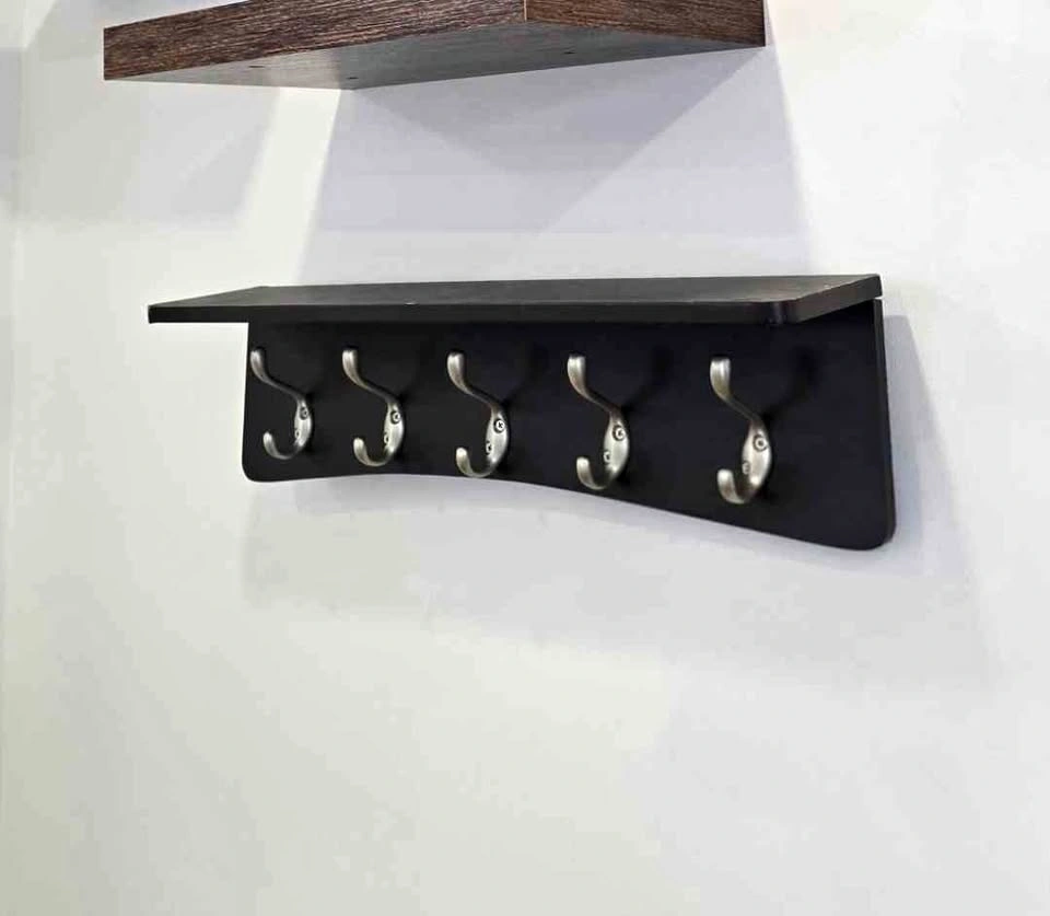 Wall-Mounted Coat Rack with Shelf & 5 Double Hooks
