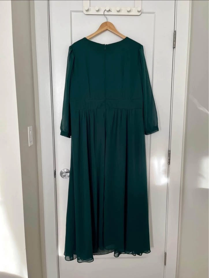 WOMENS FORMAL GOWN, LONG-SLEEVE BRIDESMAID DRESS (DARK EVERGREEN - photo 2