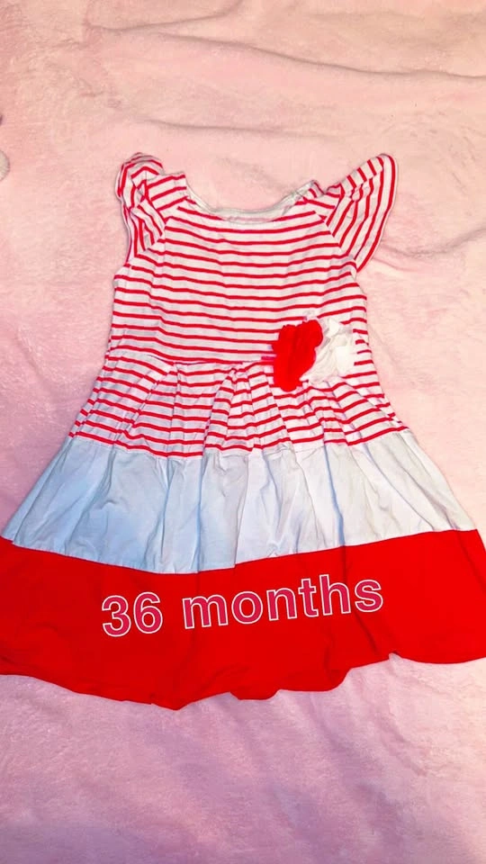 Italian Red and White Striped Toddler Dress - 36 Months