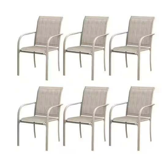 6 Beige Outdoor Patio Dining Chairs with Armrests – Brand New Op