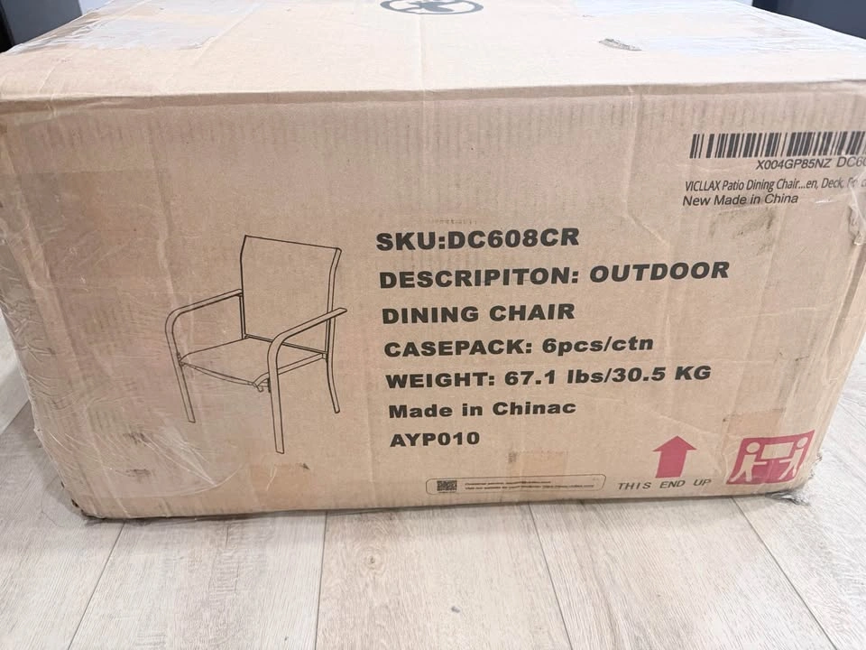 6 Beige Outdoor Patio Dining Chairs with Armrests – Brand New Op - photo 3