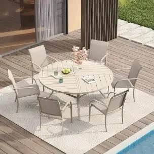 6 Beige Outdoor Patio Dining Chairs with Armrests – Brand New Op - photo 4