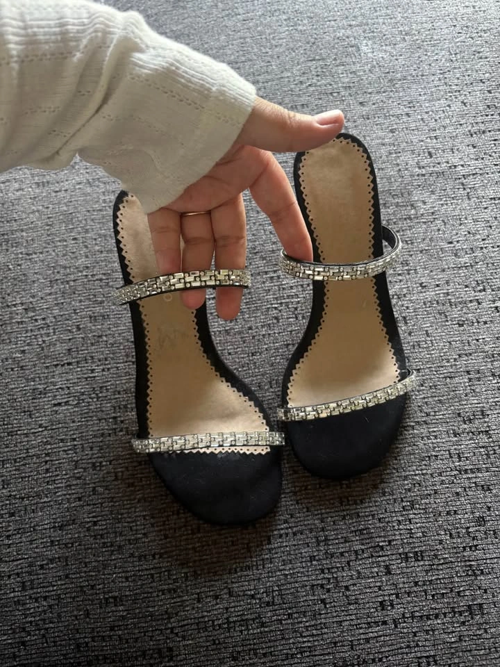 Black Suede Bedazzled Heels - photo 3