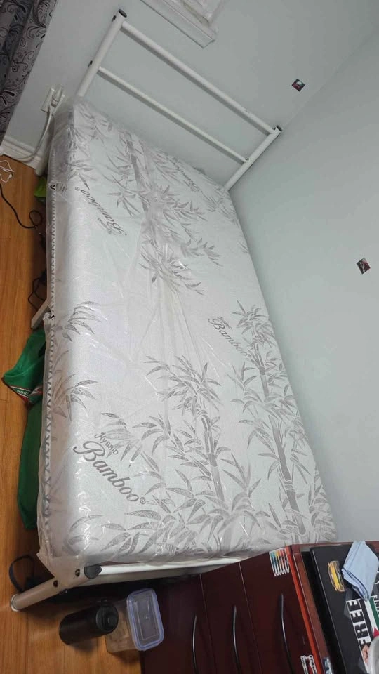 white metal twin-size bed frame & mattress - photo 2