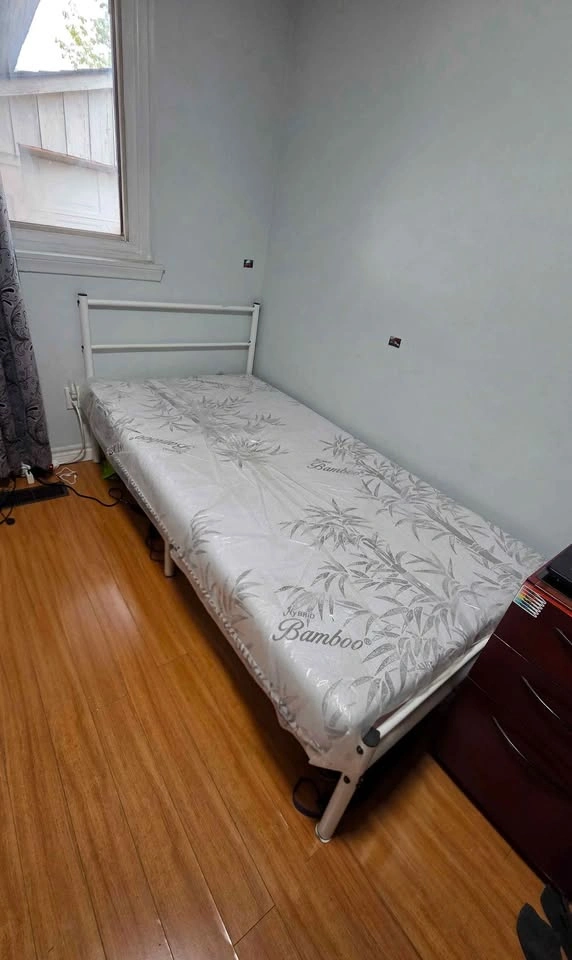 white metal twin-size bed frame & mattress - photo 3