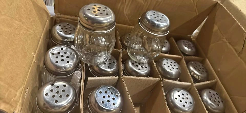 New & used 6oz glass swirl shakers for cheese or spices