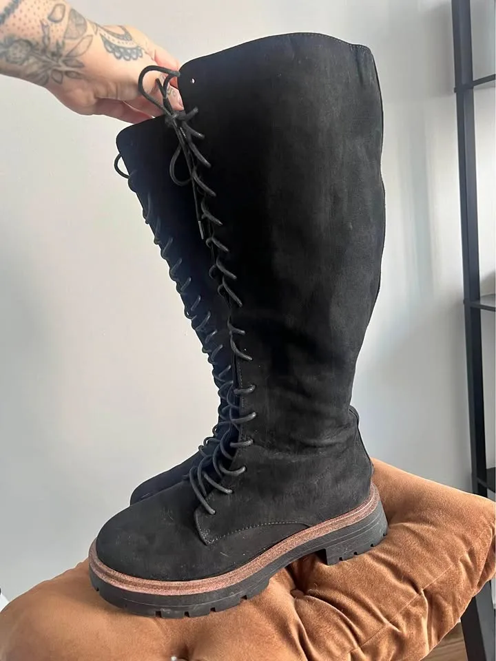 ASOS Knee High Biker Boots Y2K thumbnail
