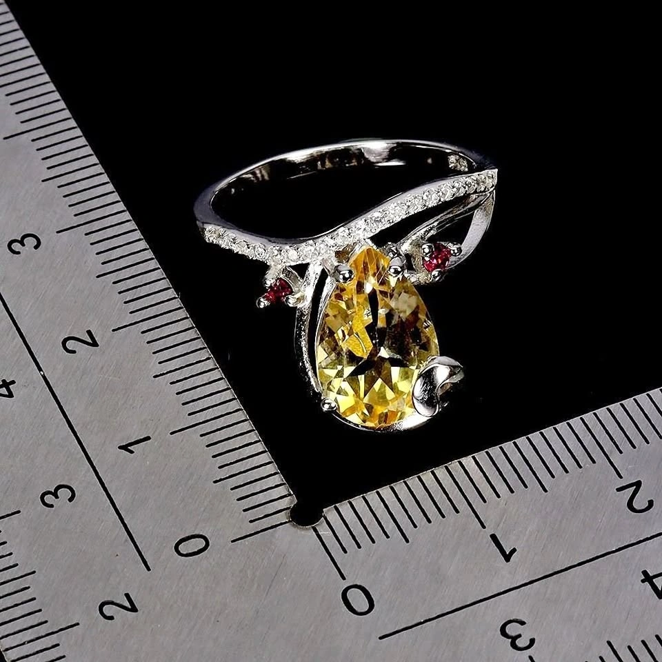 Citrine and Rhodolite Garnet Ring 14K Gold Plated 925 Silver