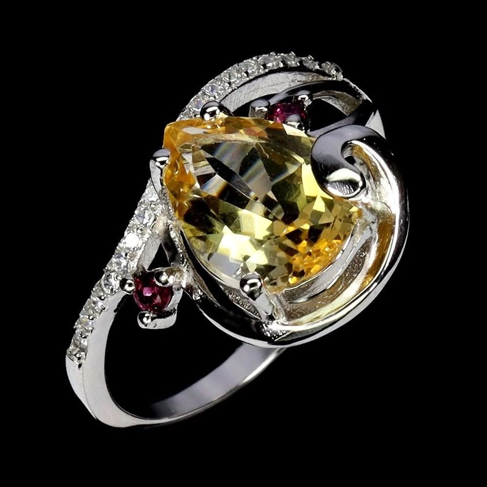 Citrine and Rhodolite Garnet Ring 14K Gold Plated 925 Silver - photo 2