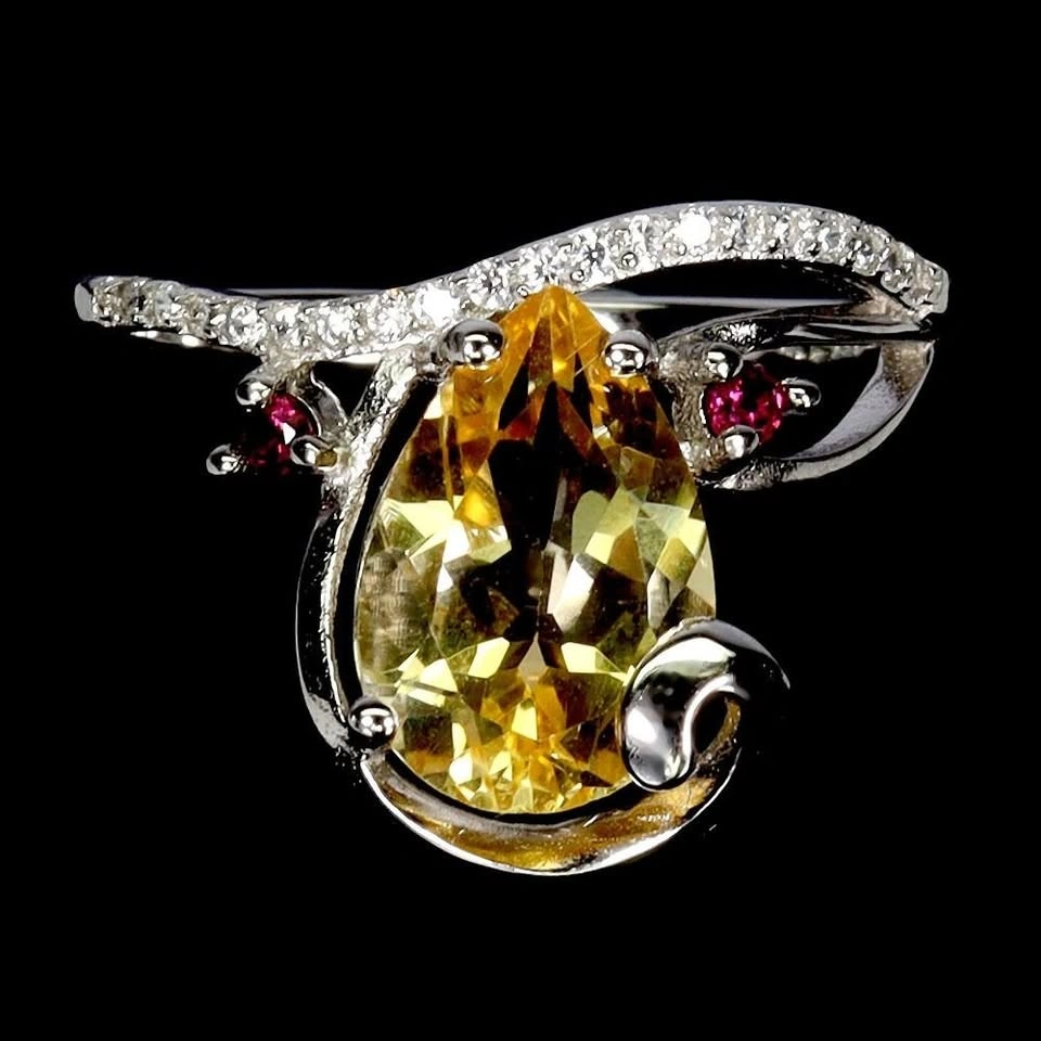 Citrine and Rhodolite Garnet Ring 14K Gold Plated 925 Silver - photo 3