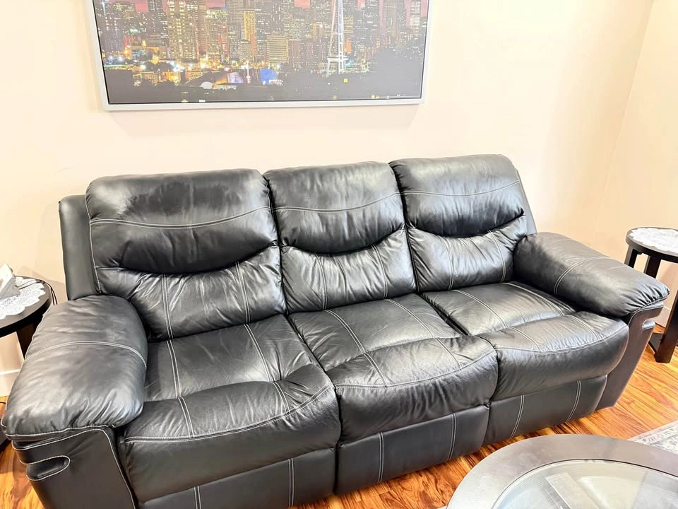 Black Leather Recliner Sofas and Coffee Table Set