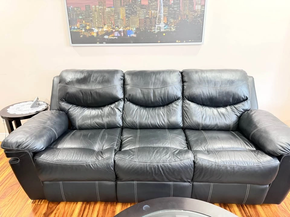 Black Leather Recliner Sofas and Coffee Table Set - photo 2