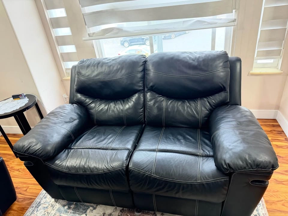 Black Leather Recliner Sofas and Coffee Table Set - photo 3