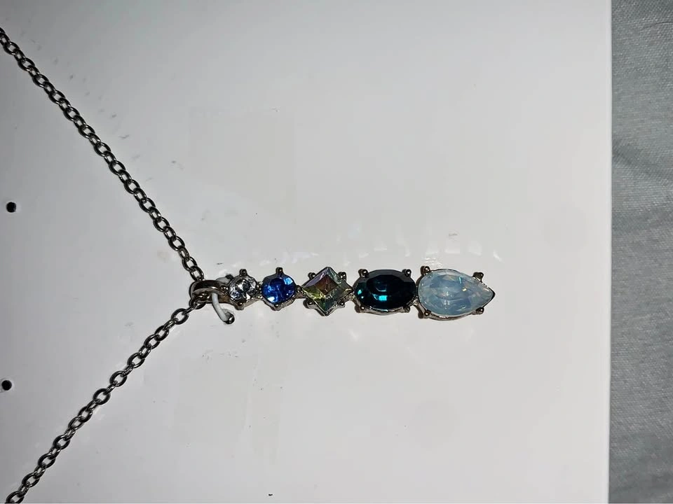 Silver-Tone Multi-Color Rhinestone Pendant Necklace