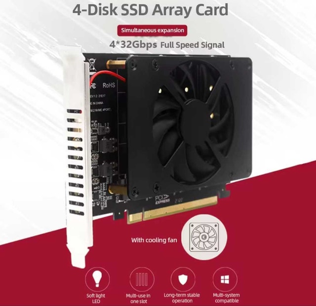 PH44F PCIe 4.0 X16 to 4-Port M.2 NVMe SSD Adapter Card
