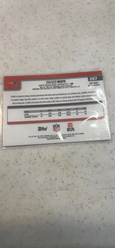 Topps Chrome Drake Maye QB Football Card - photo 2