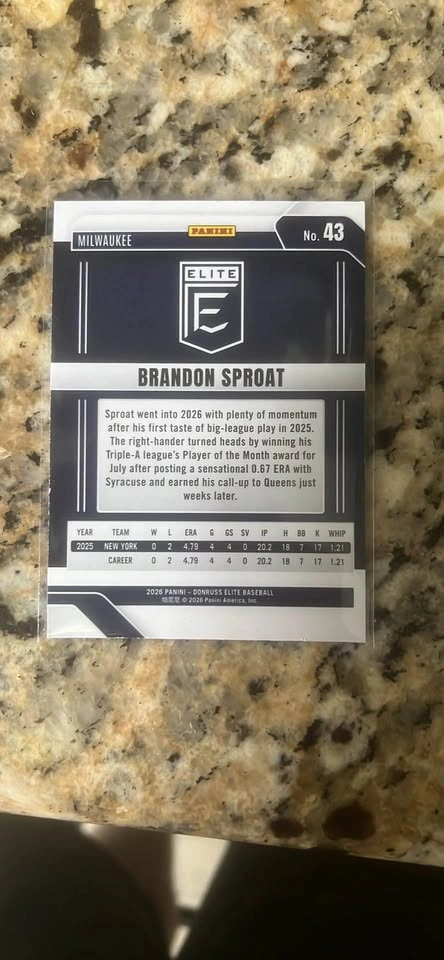 Elite Brandon Sproat Rookie Card Baseball Trading Card - photo 2