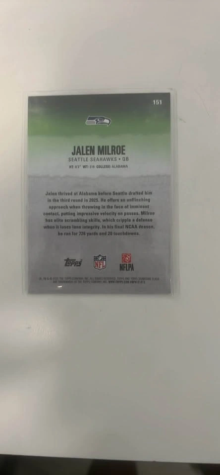 2025 Topps Signature Class Jalen Milroe Rookie Card #151 - photo 2