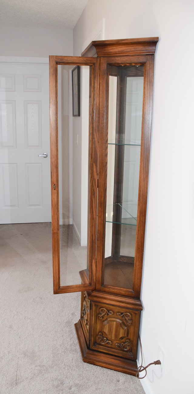 Vintage Lighted Oak Curio Cabinet - All Glass Intact - photo 5