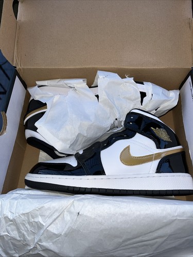 Air Jordan 1 Mid Patent Black White Gold Men 852542-007 7Y - photo 3